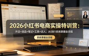 2026小红书电商实操特训营：开店+选品+笔记+工具+达人，从0到1系统掌握全流程