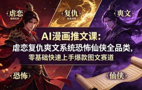 AI漫画推文课：虐恋复仇爽文系统恐怖仙侠全品类，零基础快速上手爆款图文赛道