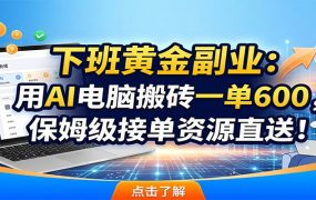 下班黄金副业：用AI电脑搬砖一单600，保姆级接单资源直送！