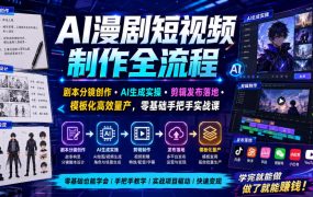 AI漫剧短视频制作全流程｜剧本分镜创作・AI生成实操・剪辑发布落地・模板化高效量产，零基础手把手实战课