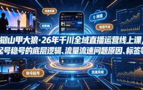 钏山甲大狼·26年千川全域直播运营线上课，起号稳号的底层逻辑、流量流速问题原因、标签的重要性及打标签方法等