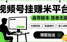 最新视频号挂G賺米平台，自带脚本，长期能做，简单无脑【揭秘】