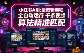 小红书AI批量剪辑课程，24小时全自动运行，解放双手专注运营，千条视频批量处理，小红书算法精准匹配