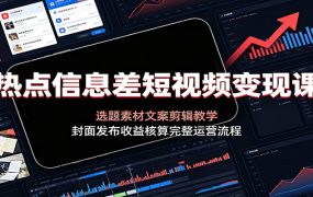 热点信息差短视频变现课:选题素材文案剪辑教学,封面发布收益核算完整运营流程