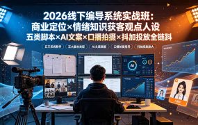 2026线下编导系统实战班：商业定位×情绪知识获客观点人设五类脚本×AI文案×口播拍摄×抖加投放全链路