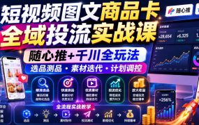 短视频图文商品卡全域投流实战课，随心推+千川全玩法，选品测品・素材迭代・计划调控，提升ROI爆单增收教程