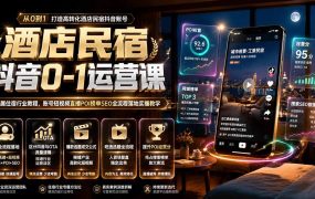 酒店民宿抖音0-1运营课|专属住宿行业教程,账号短视频直播POI榜单SEO全流程落地实操教学