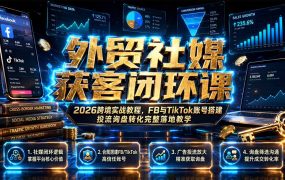 外贸社媒获客闭环课｜2026跨境实战教程，FB与TikTok账号搭建投流询盘转化完整落地教学