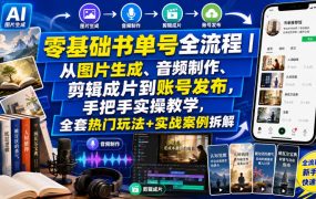零基础书单号全流程｜从图片生成、音频制作、剪辑成片到账号发布，手把手实操教学，全套热门玩法+实战案例拆解
