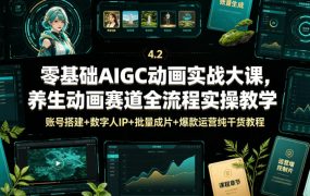 零基础AIGC动画实战大课，养生动画赛道全流程实操教学，账号搭建+数字人IP+批量成片+爆款运营纯干货教程