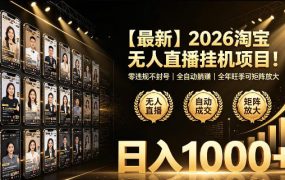 2026淘宝无人直播挂播项目！零违规不封号，全自动躺賺，全年旺季可矩阵放大，日入1000+【揭秘】