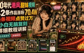 70年代港风甜妹视频，42条作品涨粉70.4W，条条视频点赞过万，小白无脑复刻，详细教程讲解