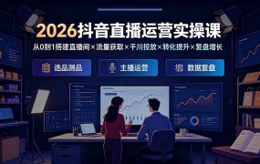2026抖音直播运营实操课:从0到1搭建直播间×流量获取×千川投放×转化提升×复盘增长,系统掌握完整闭环