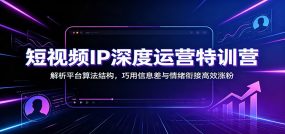 短视频IP深度运营特训营：解析平台算法结构，巧用信息差与情绪衔接高效涨粉