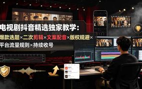 电视剧抖音精选独家教学:爆款选题×二次剪辑×文案配音×版权规避×平台流量规则×持续收益账号