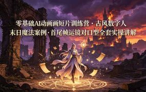 零基础AI动画短片训练营，古风数字人末日魔法案例，首尾帧运镜对口型全套实操讲解