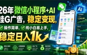 26年微信小程序+AI挂G广告,稳定变现,操作简单,纯小白易上手,稳定日入1k【揭秘】