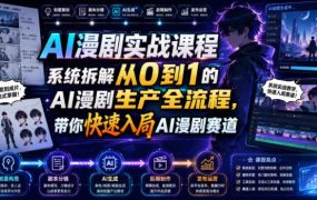 AI漫剧实战课程，系统拆解从0到1的AI漫剧生产全流程，带你快速入局AI漫剧赛道