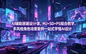 AI辅助原画设计课，MJ+SD+PS组合教学，多风格角色场景案例一站式学懂AI设计