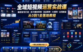 全域短视频运营实战课，爆款账号打造・百万播放剪辑・选品爆单・AI提效・出海掘金，从0到1全落地教程