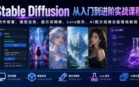 Stable Diffusion从入门到进阶实战课程｜软件部署、模型运用、提示词精修、Lora炼丹、AI图文视频全能落地教程