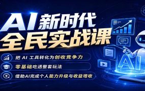 AI新时代全民实战课，把 AI 工具转化为创收竞争力，零基础吃透整套玩法，借助AI完成个人能力升级与收益增收。