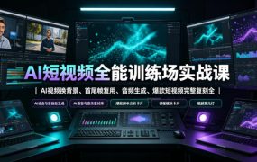 AI短视频全能训练场实战课｜AI视频换背景、首尾帧复用、音频生成、爆款短视频完整复刻全套实操教学