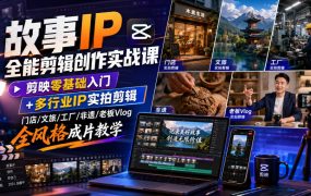 故事IP全能剪辑创作实战课|剪映零基础入门+多行业IP实拍剪辑,门店/文旅/工厂/非遗/老板Vlog全风格成片教学
