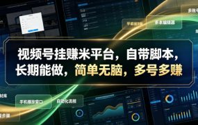 视频号挂賺米平台，自带脚本，长期能做，简单无脑，多号多賺【揭秘】