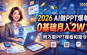 2026 AI做PPT爆单，0基础月入2W，附万能PPT模板和指令