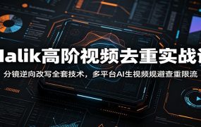 Malik高阶视频去重实战课：分镜逆向改写全套技术，多平台AI生视频规避查重限流