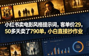 小红书卖电影风格提示词，客单价29，50多天卖了790单，小白直接抄作业！