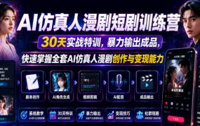 AI仿真人漫剧短剧训练营，30天实战特训，暴力输出成品，快速掌握全套AI仿真人漫剧创作与变现能力