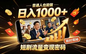 一部手机做短剧分发，不用真人出镜、不用拍摄剧本，快手流量变现日赚千元
