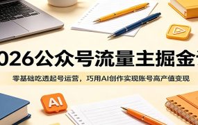 2026公众号流量主掘金课：零基础吃透起号运营，巧用AI创作实现账号高产值变现