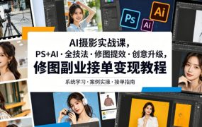 AI摄影实战课，PS+AI・全技法・修图提效・创意升级，修图副业接单变现教程