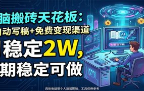 电脑搬砖天花板：AI自动写稿+免费变现渠道，月稳定2W，长期稳定可做