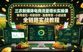 三农新媒体电商流量增长实操课，账号定位・内容创作・直播带货・小店运营，全链路实战教程