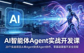 AI智能体Agent实战开发课：20个实战项目从单Agent到多Agent协作，零基础掌握开发全流程