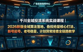 千川全域投流系统实战课程|2026新版全域算法落地、叠投抢量核心打法、新号起号、老号稳量、计划异常排查全链路教学