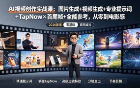 AI视频创作实战课：图片生成+视频生成+专业提示词+TapNow×首尾帧+全能参考，从零到电影感成片