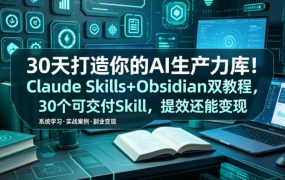 30天打造你的AI生产力库！Claude Skills+Obsidian 双教程，30 个可交付 Skill，提效还能变现