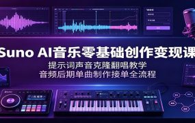 Suno AI音乐零基础创作变现课：提示词声音克隆翻唱教学，音频后期单曲制作接单全流程