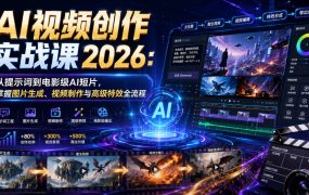 AI视频创作实战课2026：从提示词到电影级AI短片，掌握图片生成、视频制作与高级特效全流程