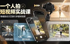 一个人拍短视频实战课：情绪励志文艺旅行多题材×五大景别×黄金构图×八大运镜，从拍摄到成片高效创作