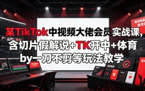 某TikTok中视频大佬会员实战课，含切片假解说+TK开中+体育by一刀不剪等玩法教学