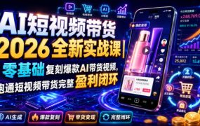 AI短视频带货2026全新实战课|零基础复刻爆款AI带货视频,跑通短视频带货完整盈利闭环