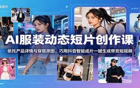 AI服装动态短片创作课：依托产品详情与穿搭原图，巧用抖音智能成片一键生成带货短视频
