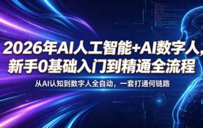 2026年AI人工智能+AI数字人,新手0基础入门到精通全流程,从AI认知到数字人全自动,一套打通全链路