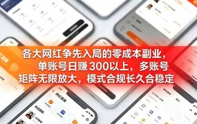 各大网红争先入局的零成本副业，单账号日赚 300 以上，多号矩阵可放大，模式合规长久稳定！